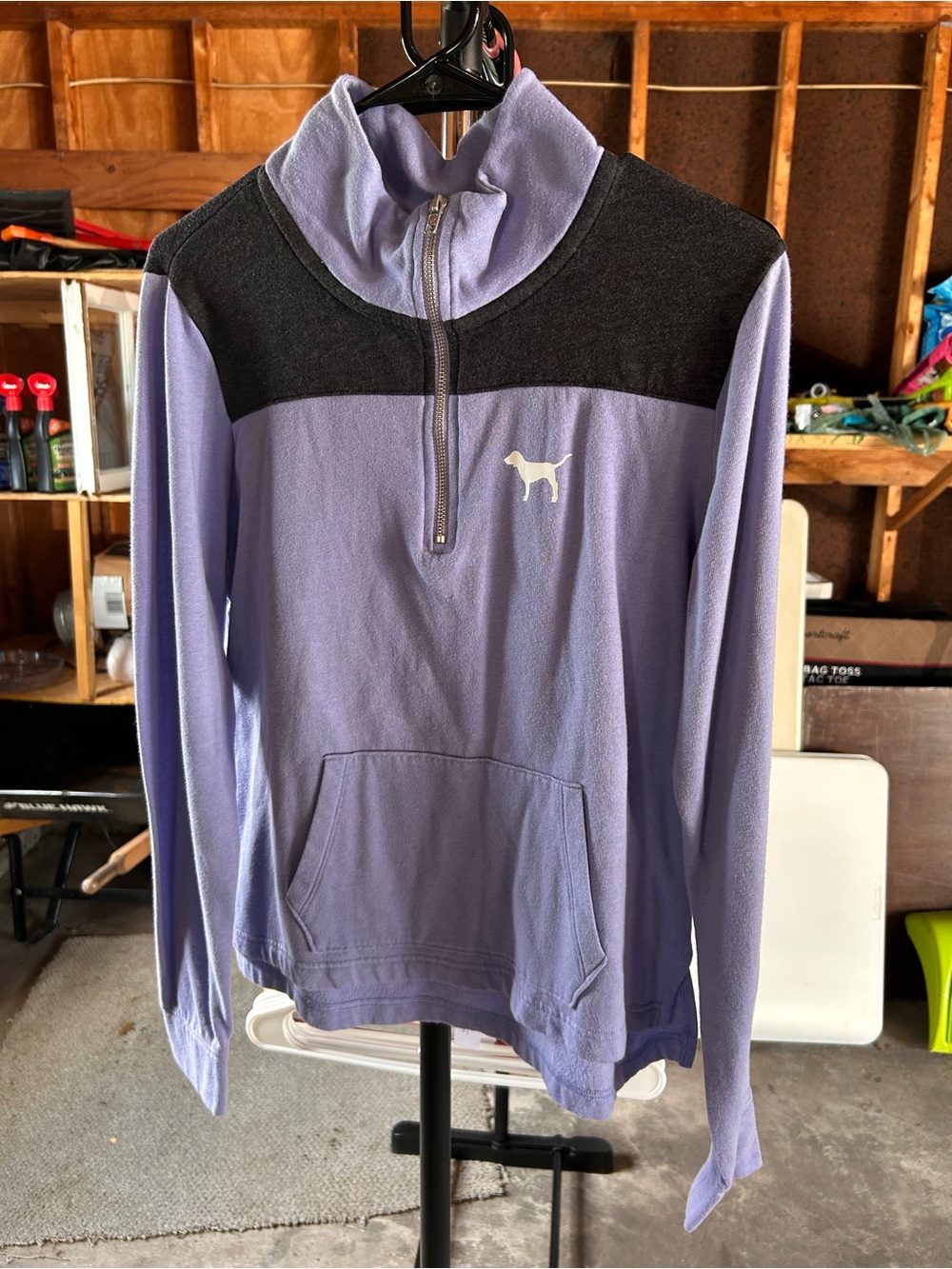 Victoria's Secret PINK Lavender Quarter-Zip Pullover with Black Trim